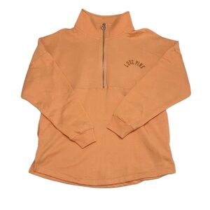 VS PINK Half Zip High Collar Sweatshirt Coral Pink Glitter Graphic Top y2k